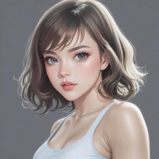 Realistic Smiling Short Curly Brunette Portrait