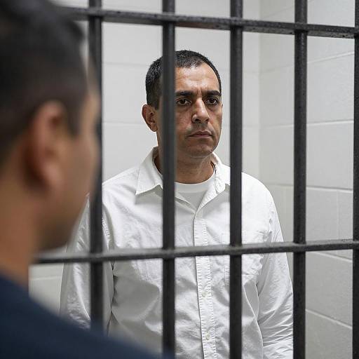 Serious Man Behind Prison Bars