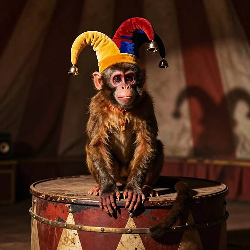 Joker Monkey on Vintage Circus Stage