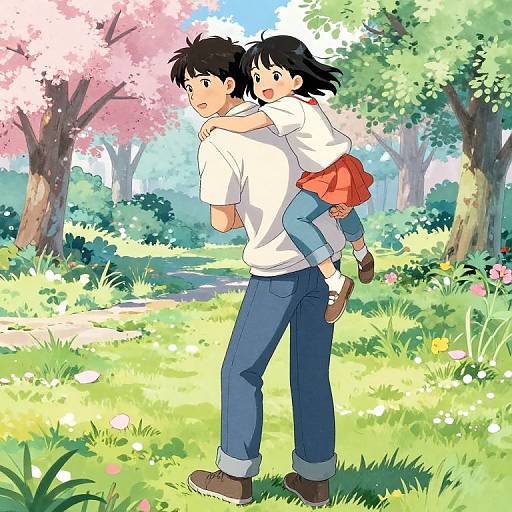 Manga Father Carrying Daughter Illustration