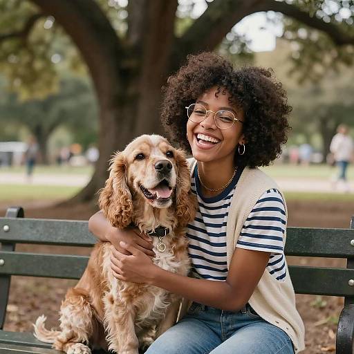 Joyful Moments: Woman and Dog in Park