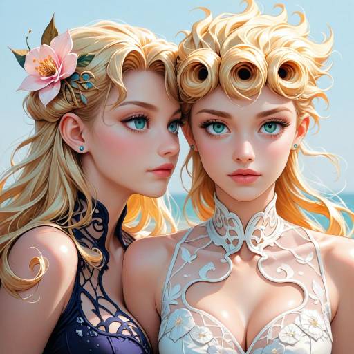 Two Girls with Flower Hair Ornaments