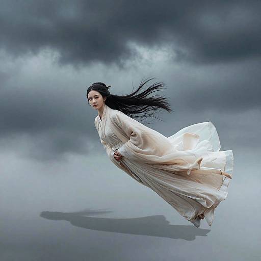 Chinese Taoist Woman Flying Midair