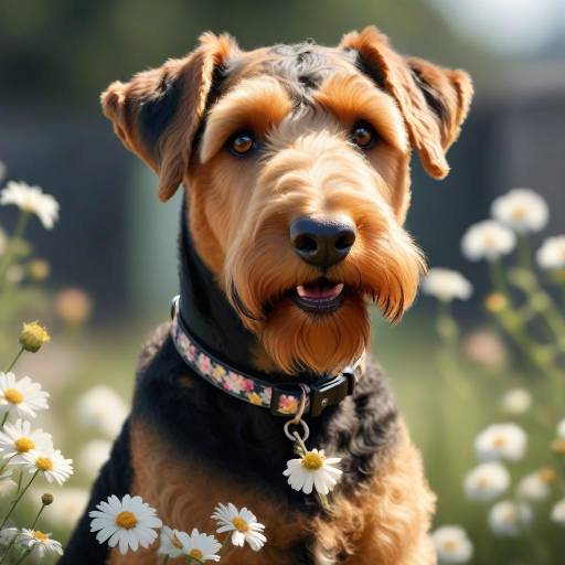Realistic Airedale Terrier Among Flowers