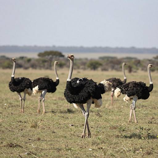 Ostriches in Savanna Under Bright Sunlight