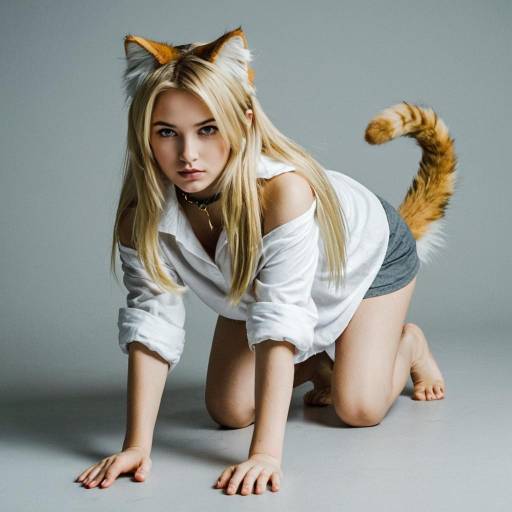 Blonde Woman in Cat Costume on All Fours