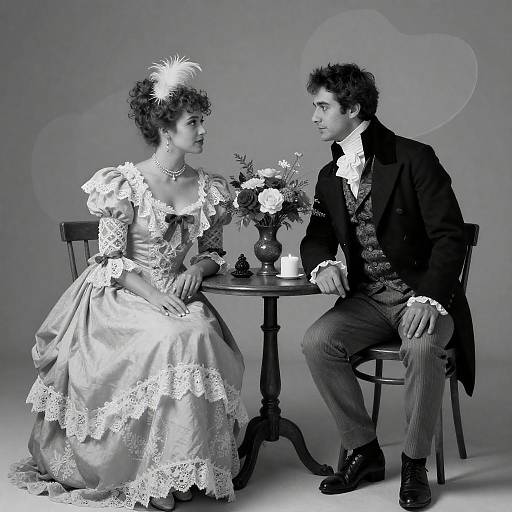 Victorian Couple in Elegant Black and White