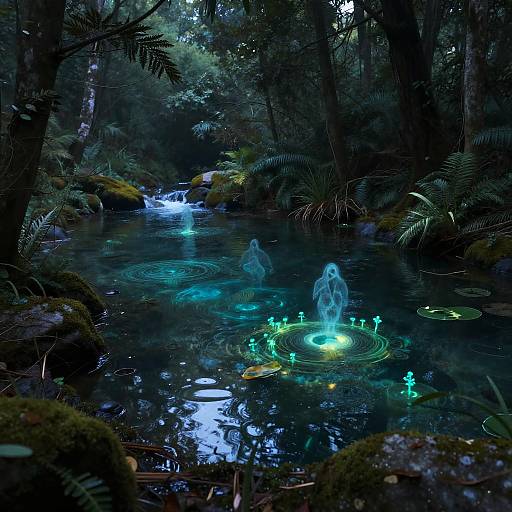 Liminal Bioluminescent Forest Pool