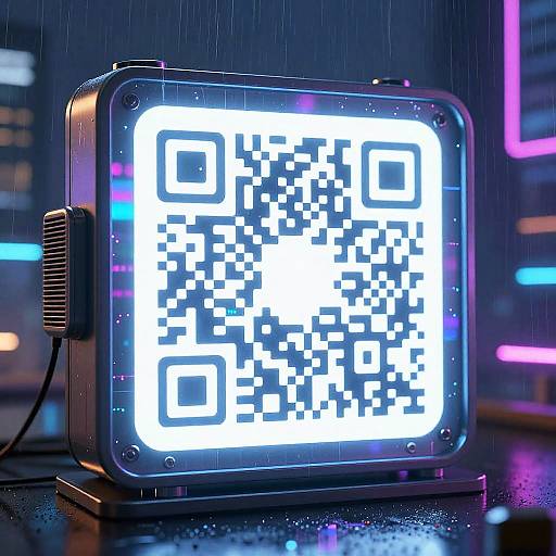 Holographic QR Code Cyberpunk Cityscape