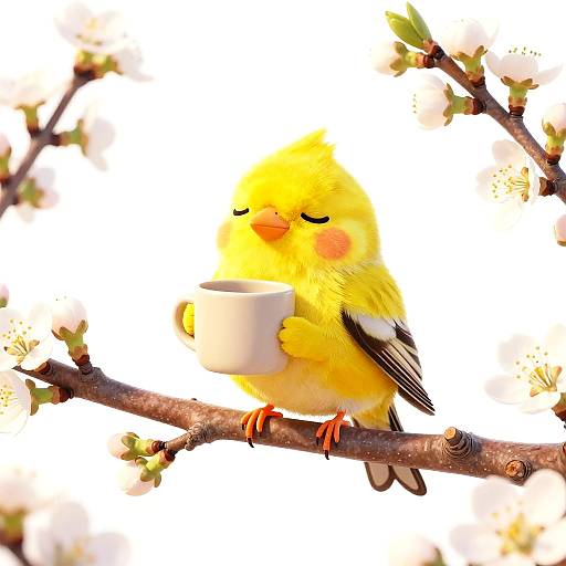 Whimsical Canary with Mug Illustration