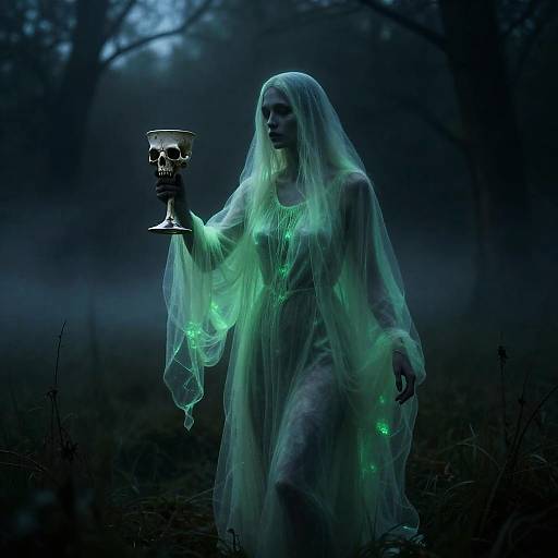 Haunting Wraith in Foggy Marsh