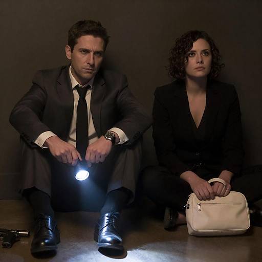 Mysterious Dimly Lit Scene with Flashlight