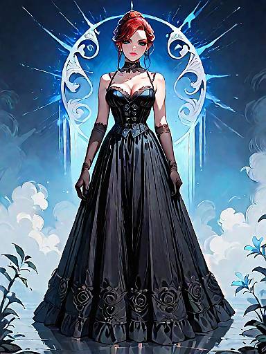 Gothic Woman in Dark Fantasy Corset Gown