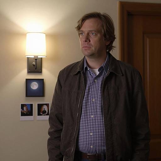 Man in Brown Jacket Standing Indoors