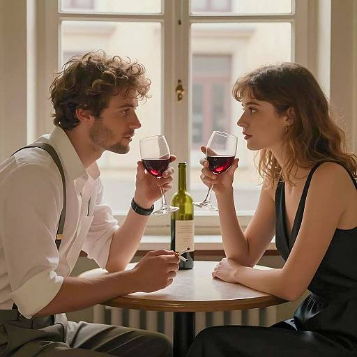 Couple Sharing Red Wine at Intimate Table