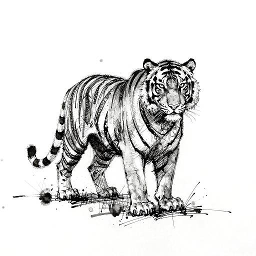 Energetic Ink Sketch of Fierce Tiger