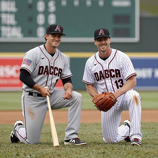 Baseball Players Smiling on Green Field