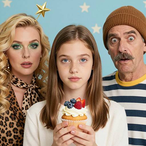 Young Girl Holding Cupcake with Adults Behind