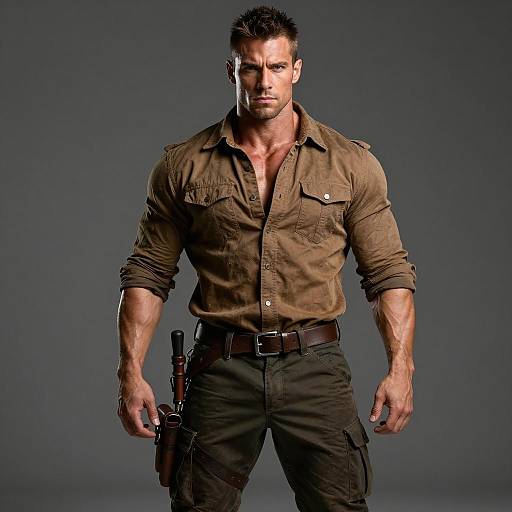 Muscular Adventurer Portrait in Studio