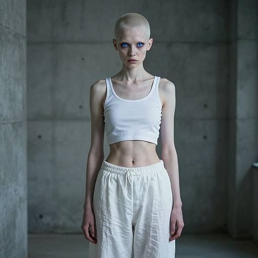 Ethereal Pale Woman in Minimalist Concrete Room