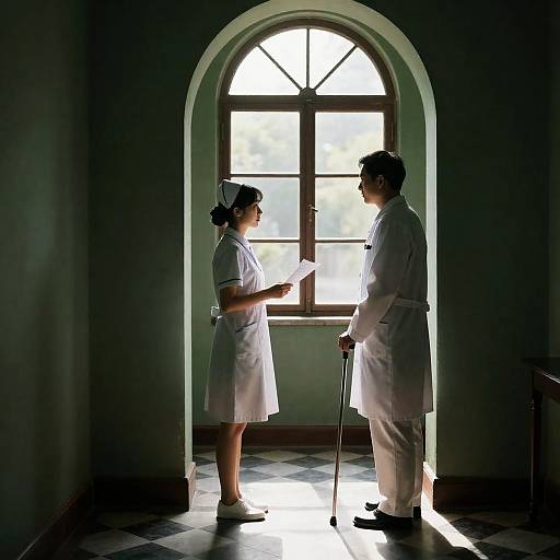 Dramatic Encounter in Dimly Lit Room