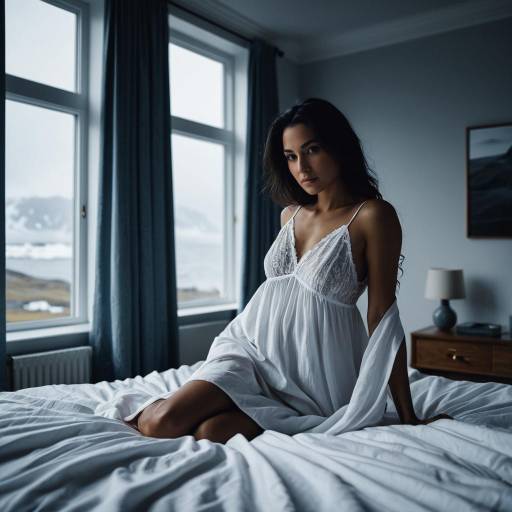 Woman in White Nightgown on Bed