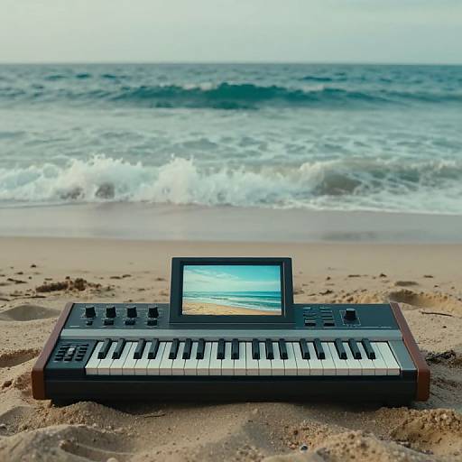 Vintage Synthesizer on Serene Beach