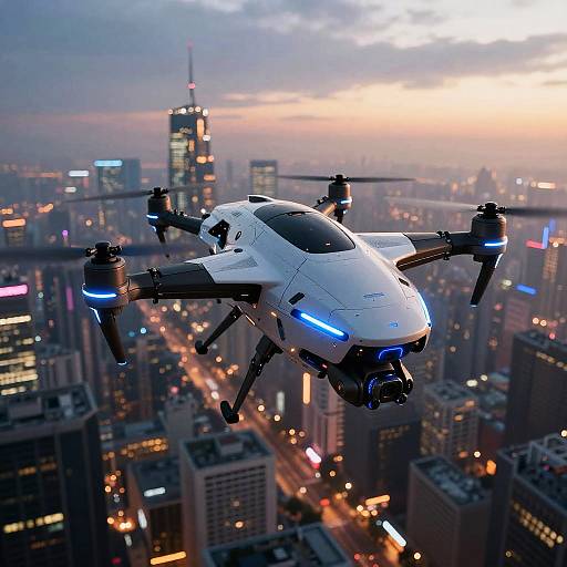 Futuristic Drone Over Neon Cybercity