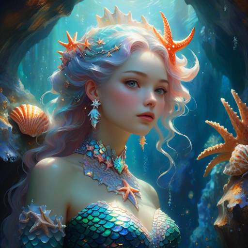 Iridescent Mermaid in Underwater Cave Portrait