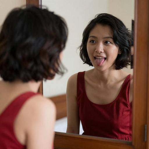 Playful Reflection of a Stylish Asian Woman