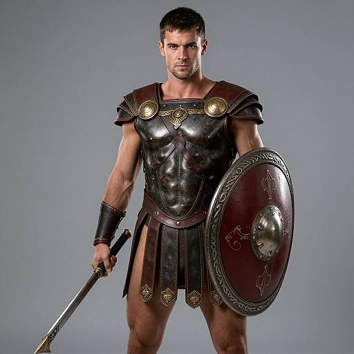 Man in Gladiator Outfit with Shield