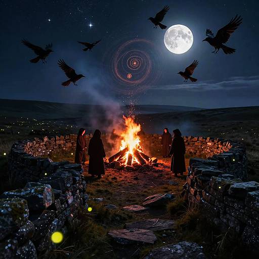 Mystical Night Gathering by Bonfire