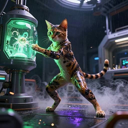 Futuristic Calico Cat Scientist in Space Lab