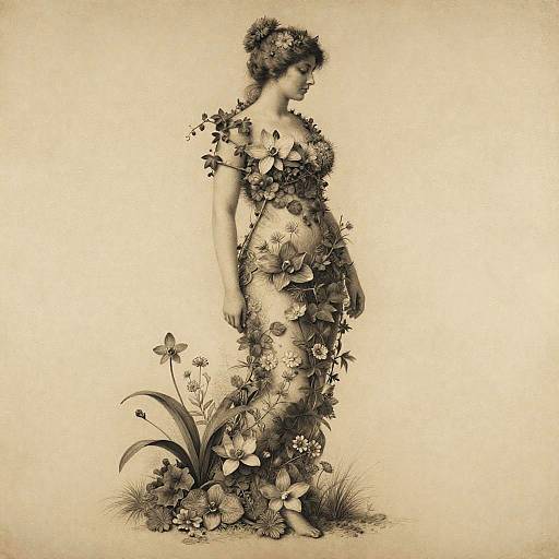 Flourishing Floral Woman in Charcoal