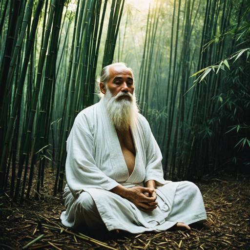 Elderly Man Meditating in Bamboo Forest