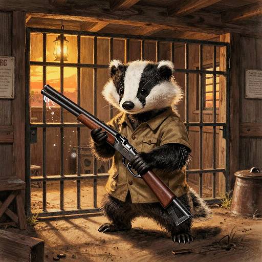 Anthropomorphic Badger Deputy at Sunset
