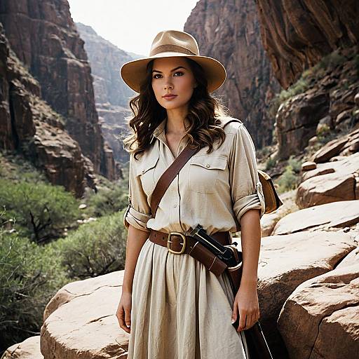 Female Indiana Jones Cosplay Adventure Scene