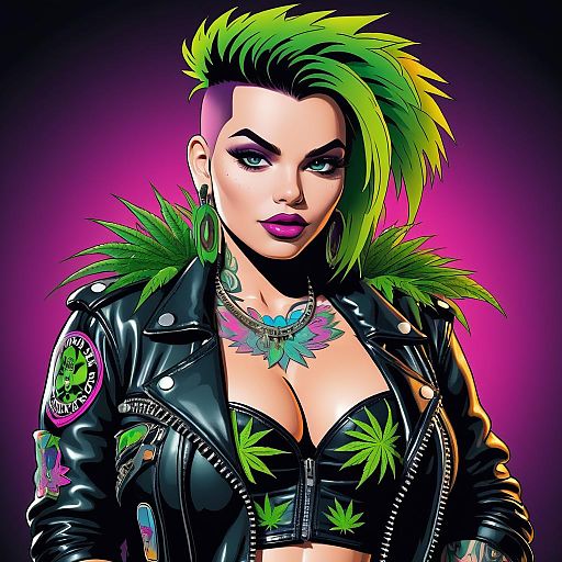 Vibrant Cartoon Marijuana Punk Rocker