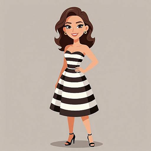 Smiling Woman in Classic Striped Dress