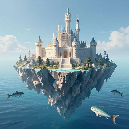 Ethereal 3D Fantasy Inverted Mountain