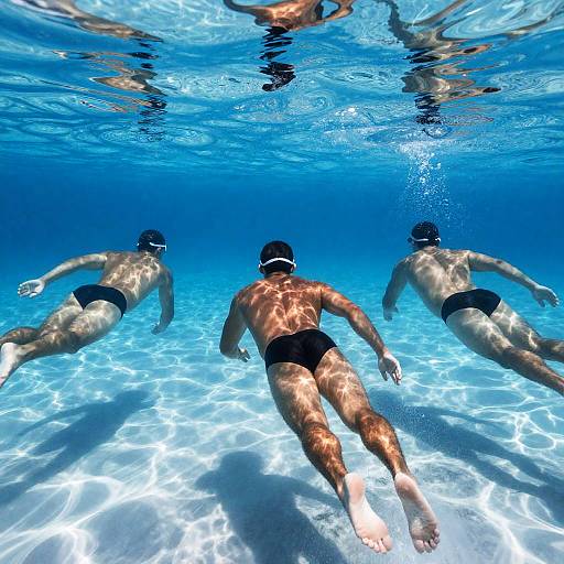 Athletic Hispanic Males Swimming Underwater