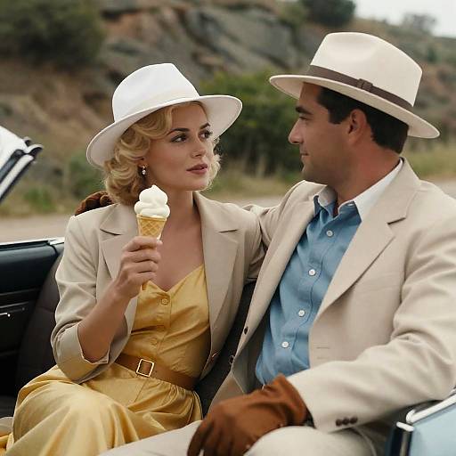 Vintage Couple in Classic Car Scene