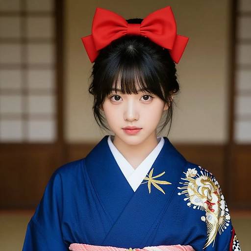 Asian Girl in Blue Kimono
