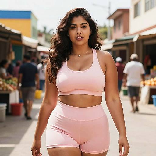 Confident Curvy Woman at Market