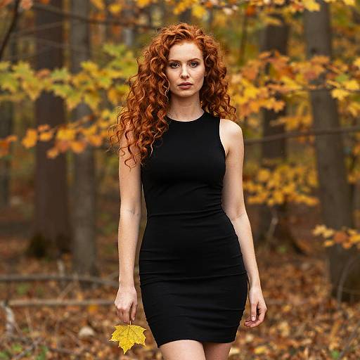 Curvy Redhead Woman in Autumn Forest