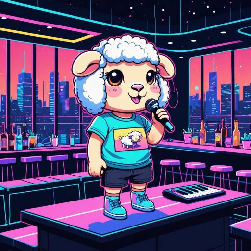 Chibi Sheep Karaoke in Futuristic Bar