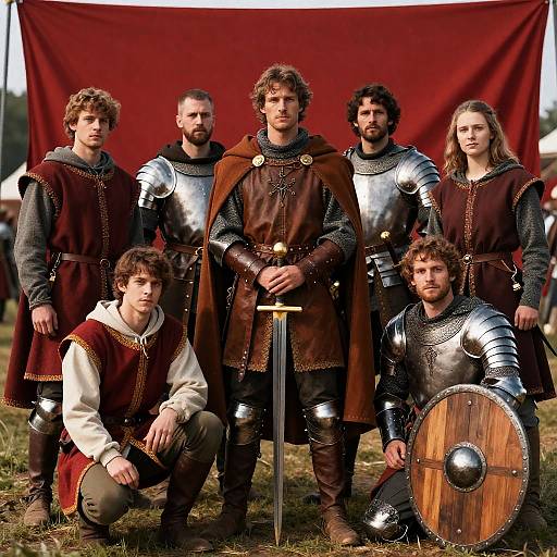 Medieval Warriors in Vibrant Red Backdrop