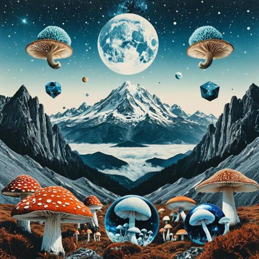Surreal Psychedelic Mushroom Landscape with Space Elements