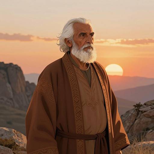 Wise Elder Against a Dramatic Sunset