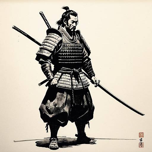 Minimalist Ink Wash Painting of Samurai